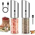 Sjpzwcrl Salt and Pepper Grinder Set: - Rechargeable Electric Salt and Pepper Shakers Spice Seasoning Mill Automatic Gravity Black White Pepper Ground Refillable Peppercorns Grinders, 2 Pcs