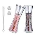 Rayuda Salt and Pepper Mill Set with Adjustable Non-Corrosive Ceramic Grinder and 304 Stainless Steel, Glass Body. Contains 2 Spare Ceramic Cores and a Brush, No Salt and Peppercorns Type-B (2 PCS)