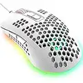 KUIYN 383 Ultralight Wired Gaming Mouse, Lightweight Honeycomb Shell, 4 RGB Breathing Backlit Mice, 4 Adjustable DPI 2400, USB Optical Computer Mice for Win10/XP/Xbox/PS4/PS5/Mac/Air/HP/Acer (White)