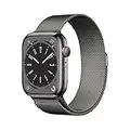 Apple Watch Series 8 (GPS + Cellular, 45mm) Reloj Inteligente con Caja de Acero Inoxidable en Grafito - Pulsera Milanese Loop en Grafito. Monitor de entreno, Resistencia alagua