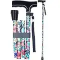 YAMTHR Walking Cane with Smooth Wood Derby Handle, Adjustable Walking Cane for Women, Folding Cane for Men, Foldable Cane, Canes for Seniors, Adjustable Cane, Supports up to 250 Pounds (Black Print)