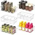 Set of 6 Snack Organizer for Pantry – Food Organization and Storage Clear Bins w Removable 3 Dividers, Acrylic Fridge/Refrigerator Organizers, for Kitchen, Cabinets, Snacks, Packets, Sauce, Pouches