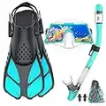 JEMULICE Gafas y Máscaras de Buceo y Tubo y Aletas de Buceo para Adulto, Unisex Packs de Snorkel Incluir Gafas de Buceo, Aletas Snorkel y Dry Top Snorkel, Kit de Snorkel Set para Mujeres Y Hombres