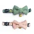 Cognatio Safety Quick Release Cat Collars, Soft Kitten Collars with Detachable Bow Tie and Bell, Pack of 2, Adjustable 20-30 cm (20-30 cm, Green+Pink)