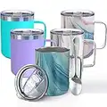 THILY Vacuum Insulated Travel Coffee Mug 350 ml Stainless Steel Coffee Cup with Handle, Spill-Proof Lid, Keep Coffee Cold or Hot, Blue Swirl