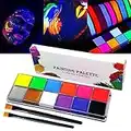 Based face & Body Painting kit,UV Neon Face Paint,Glow In The Dark Face Paint,12 Colors Professional Face Painting Makeup Kit,Non-Toxic Washable Painting with 2 Painting Brushes