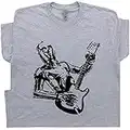 M - Cool Guitar T Shirt C3PO Playing Electric Tee Vintage Rock Bass Amp Acoustic Band 80s Guitarist Player Gray