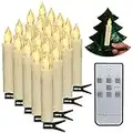 Bougies de sapin de Noël, PChero 20 pièces Bougies d LED Bougies coniques à piles sans flamme avec minuterie à distance/Clips amovibles/Anneaux étanches pour décor d'arbres de Noël à la maison