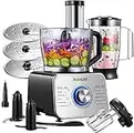 FOHERE Food Processor Multifunctional, 3-Speed Food Processor and Blender Combo with 3.5 L Bowl, 1.5 L Blender Jug, Simple Operation for Blending, Dicing, Slicing, Shredding, Mincing, and Pureeing