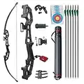 D&Q Archery Set Adult Bow and Arrow Set Adult Takedown Recurve Bow Hunting Bow Target Practice Competition Survival Longbow Right Hand 50" 30lbs, 40lbs with 6pcs Mixed Carbon Arrow(Black,30lb)