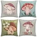 Vodbne Cute Mushroom Throw Pillow Covers 18x18inch Pillow Case Cushion, Home Decor for Couch Bed Bedroom Mushroom Gifts 4 Sets