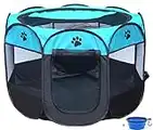 ZuHucpts Portable Foldable Pet Playpen/Dog Puppy Pen/Cat Tent cage | Indoor Outdoor Use | + Travel Bowl (Medium 28" x 28" x 18", Bule)