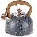 Stovetop Kettle Whistling Kettle for Gas Induction Log Burner Grey Brown Handle 2.5 L Stainless Steel Tea Coffee