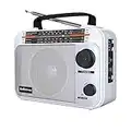 Audiocrazy Radio Portatile AM/FM/SW1-2 Multibanda Radio con Batteria Ricaricabile da 1800 mAh, Cavo AC o Radio FM Portatile a Pile, Altoparlanti，Jack Per Cuffie, Ingresso AUX Bianco