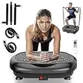 Natini Vibration Plate Exercise Machine - Whole Body Workout Vibration Platform Lymphatic Drainage Machine for Weight Loss Home Fitness w/Pilates Bar + Resistance Bands + Remote(Black)