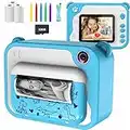 Appareil Photo Enfants à Impression Instantanée avec Papier d'impression, Caméra Jouet Numérique 1080P HD avec écran de 2,0 Pouces, Carte TF 32 Go, Cadeau pour Filles Garçons 3-12 Ans（Bleu）…