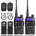 BAOFENG UV-5R 5W Ham Radio Walkie Talkies Long Range Rechargeable 1800mAh Li-ion Battery, Black 2 Pcs