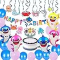 19 Unidades De Decoracion Cumpleaños Tiburón,Baby Shark Conjunto De Suministros De Fiesta De Látex Globos De Tiburón Bebé Globos De Papel De La Familia De Tiburones Para Suministros De Fiesta