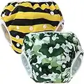 Teamoy 2pcs Baby Nappy riutilizzabile pannolino da nuoto, costume piscina neonato Lavabili per 0-3 Anni (Camouflage+ Bees)