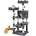 Yaheetech Arbre à Chat Géant Grattoir Griffoir Tour Activités Hauteur 150 cm Base Plus Large/Niche Spacieuse/2 Perchoirs/Grand Hamac Girs Foncé