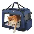 Feandrea Sac Transport Chat Chien, Caisse Pliable Animaux de Companie, Taille L, Tissu Oxford, Filet, Respirant, Portable, Cadre en Métal, avec Poignées et Pochettes, 70 x 52 x 52 cm, Bleu Foncé