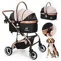 SKISOPGO 3-in-1 Pet Strollers for Small Medium Dogs Cat with Detachable Carrier Foldable Travel Pet Gear Stroller (Khaki)