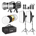 NEEWER 600W Strobe Flash Studio Light Photography Kit: 2 Packs of Upgraded S101 300W 5600K Monolight with Bowens Mounts/Softboxes/Light Stands, 1 x Reflector/RT-16 Trigger/Bag for Portrait Product