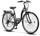 Licorne Bike Stella Premium City Bike in 24,26 und 28 Zoll - Fahrrad für Mädchen, Jungen, Herren und Damen - 21 Gang-Schaltung - Hollandfahrrad Citybike (Schwarz, 28.00)