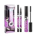 Hamaio Mascara Waterproof - Mascara Volume - Cils Volumineux, Ongue DuréE - Mascara Cils en Fibre De Soie 4D - Allongeant Durable Toute La Journée (Eyeliner+Mascara)