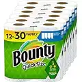 Bounty - Rollos de papel de cocina de corte rápido Quick-Size, color blanco, 12 rollos de tamaño familiar, que equivalen a 30 rollos de tamaño normal (el embalaje puede variar)
