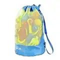 EocuSun Grand Sac en Maille, Sac de Plage Rangement de Jouets de Plage Sac en Filet Pliant Sac à Dos pour Natation Voyage de Plage, Jouets Pas Inclus (Bleu)