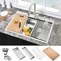 25 Inch Drop In Kitchen Sink Workstation-Hovheir 25x20x10 Stainless Steel Topmount Kitchen Sink 16 Gauge Single Bowl Kitchen Sink with Cutting Board