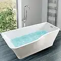 67" cUPC Certified Acrylic Pure White Freestanding Bathtub Soaking SPA Flat Bottom Stand Alone Tub Modern Style with Overflow and Drain pipe (DK-SLD-YG871)