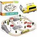 Train en Bois,Train Electrique et Véhicules & Rails Pack(74 pcs)-Convient à Compatible avec Thomas Compatible avec Brio Compatible avec Chuggington et d'autres grandes marques, garçons et filles