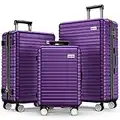 BEOW Expandable Luggage Sets Clearance 3 Piece Hardshell Lightweight PC+ABS Suitcase Spinner Wheels TSA Lock Purple