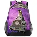 Sac à dos d'école personnalisé pour garçon et fille, sac à dos personnalisé pour ordinateur portable, adapté pour les voyages scolaires, Chat DJ, taille unique