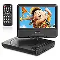 WONNIE 9.5" Portable DVD Player with 7" HD Swivel Screen for Kids and Car, Dual Stereo Speakers, Built-in Rechargeable Battery,Support SD/USB/AV-IN/AV-OUT