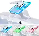 Itian Romantic RGB Glass Waterfall Faucet with LED Light Basin Sink Tap in Bathroom Kitchen