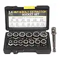 LSLANSOON 3/8'' Drive Impact Bolt Nut Extractor Set, 13 Pcs Lug Nut Remover Kit 1/4''-3/4'' Twist Socket Tool Set with a 1/4'' Hex Drive to 3/8'' Socket Adapter (LY-1111)