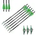 AMEYXGS 12 Piezas Pernos de Ballesta Flechas de Ballesta de Carbono 16" 17" 18" 20" 22" para La Práctica de Caza y Tiro con Arco de Ballesta (Verde, 16")