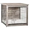 DWANTON Dog Crate Furniture with Cushion, Wooden Dog Crate with Double Doors, Dog Furniture, Dog Kennel Indoor for Small/Medium/Large Dog，End Table (27.2" L x 20.1" W x 23.6" H, Greige)