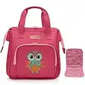 HappyVk- Baby Doll Diaper Bag with Doll Changing Pad- Owl Embroidery Pink