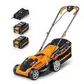 LawnMaster CLMF2434G Tagliaerba Senza Filo 24V Max 2x4.0Ah Batteria, 34cm Fino a 300m², Altezza di Taglio a 6 Livelli 20-70mm, Capacità di Raccolta 32L