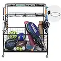Ball Storage Garage Organizer Sports Equipment Organizer Storage Rack for Sports & Outdoors | Rolling Wheels with Breaks | Premium Quality | Baseball, Football, Soccer, Tennis Sports Accessories