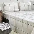 Houseri White Plaid Sheet Set Queen Black and White Queen Fitted Sheet Buffalo Checkered Flat Sheet Queen Mattress Cover for Women Men Teens Queen Grid Sheet 4 Pcs Gingham Bedding Sheet Sets