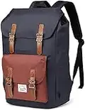 Backpack for men,Vaschy Vintage Water Resistant Daypack Rucksack College School Backpack with Padded 15.6 inch Laptop Compartment (Blue Brown)