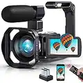 Caméscope 4K Caméra Vidéo 60FPS WiFi Full HD 48MP Webcam IR Vision Nocturne Camera YouTube Zoom 18X Écran Tactile Rotatif 3.0 Vlogging Caméra avec Stabilisateur,Microphone,2 Batterie,Télécommande,Noir