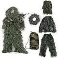 Ghillie Suit 3D Lightweight Woodland Camo Outdoor Clothing Forest Grass Adults Kids Hunting Jungle 4-Piece + Bag for Men Military Bowhunting Sniper Airsoft Paintball Halloween (Small for Children)