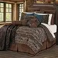 Paseo Road by HiEnd Accents | Rio Grande 7 Piece Duvet Cover Set, Super King, Brown Faux Leather, Southwestern Luxury Bedding Set, 1 Duvet, 1 Bed Skirt, 2 Pillow Shams, 2 Euro Shams, 1 Neckroll Pillow