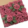 DuHouse Lot de 25 roses artificielles avec tiges - Fleurs en mousse au toucher réel pour bouquet de mariage, fête prénatale, centre de table, arrangement floral, décoration d'intérieur (bordeaux)